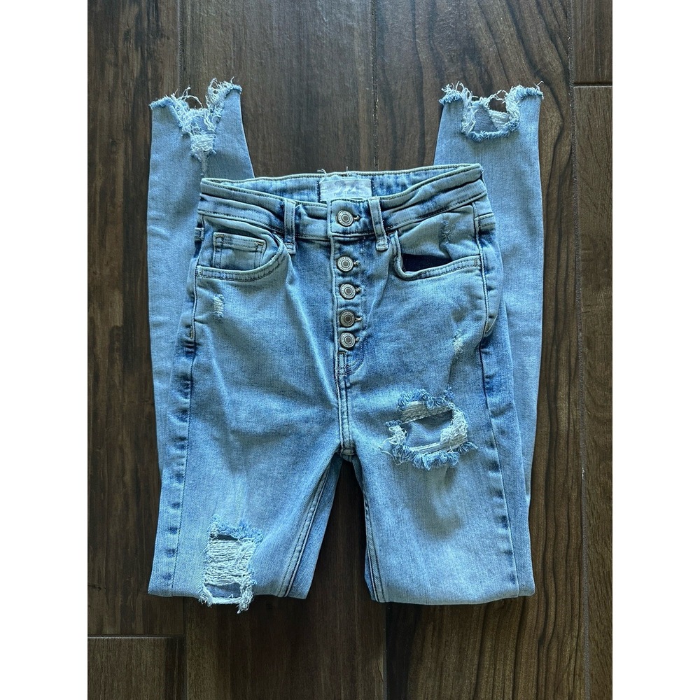 Free People We‎ The Free Skinny Jeans Light Wash Distressed Button Fly 24